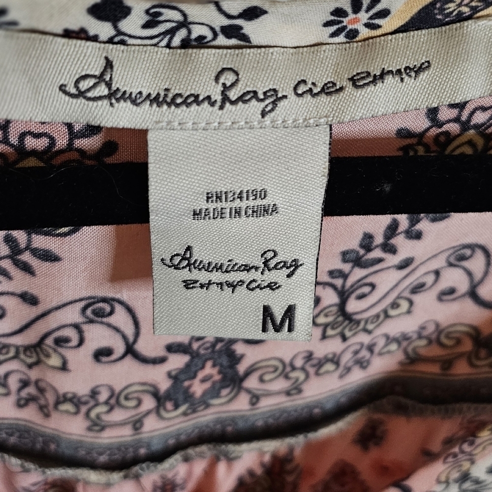 American Rag Long Sleeve Romper Boho Pink Peach Floral Print Festival Sz Medium - Picture 5 of 10